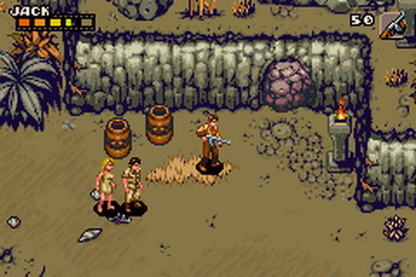 Kong 8th Wonder of the World for Game Boy Advance (GBA), gameplay for a retro video game featuring action-adventure gameplay, side-scrolling combat, jungle exploration, movie-inspired battles, and creature-based challenges