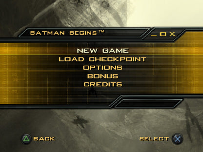 Batman Begins for PlayStation 2 with dark action-adventure theme based on the film gameplay