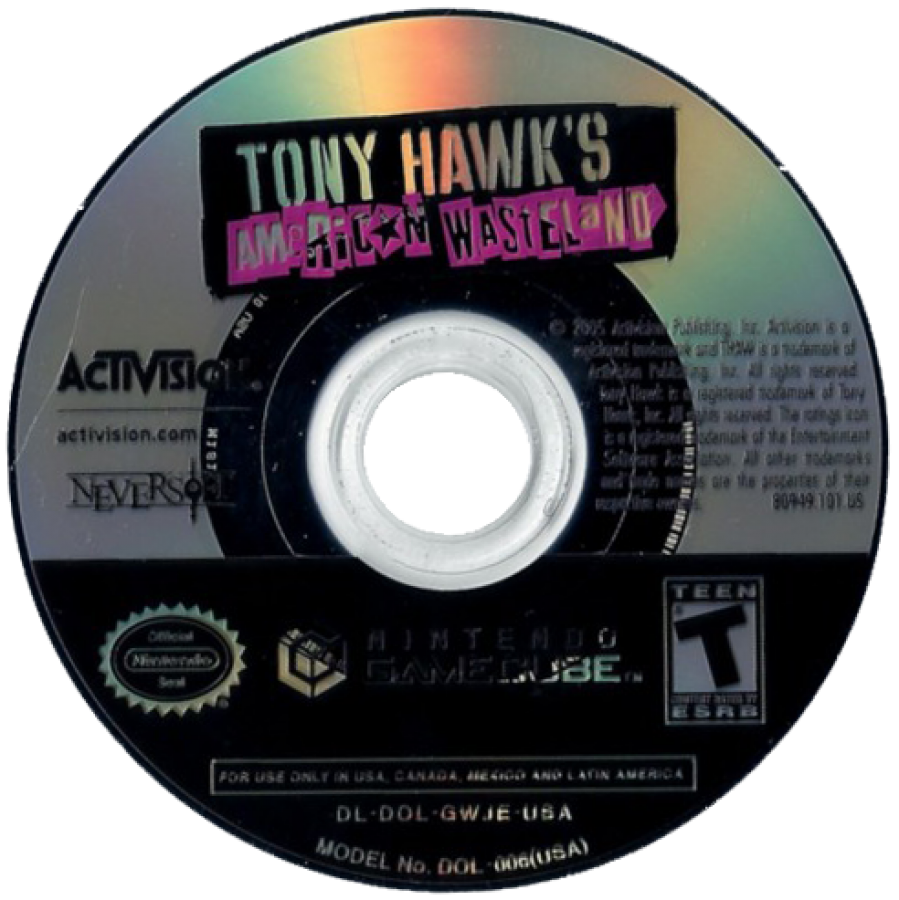 Disc Cover art for Tony Hawks American Wasteland GameCube GC video game, skateboarding, extreme sports, tricks and stunts, open world, multiplayer, Nintendo GameCube classic  