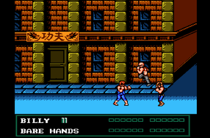 Double Dragon III The Sacred Stones NES Nintendo Entertainment System beat em up side scrolling brawler martial arts combat co op multiplayer arcade style Technos Japan retro 8 bit gaming cartridge video game title gameplay