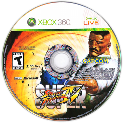 Super Street Fighter IV Xbox 360 for retro video game enthusiasts featuring classic arcade fighting gameplay iconic Street Fighter characters fast paced one on one battles combo based combat special moves competitive multiplayer action and collectible gaming appeal disc