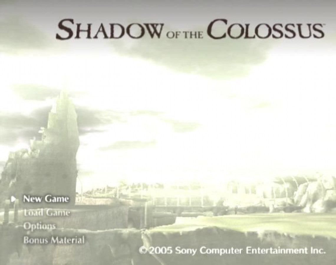 Shadow of the Colossus – PlayStation 2 (PS2) video game title screen, action-adventure game.