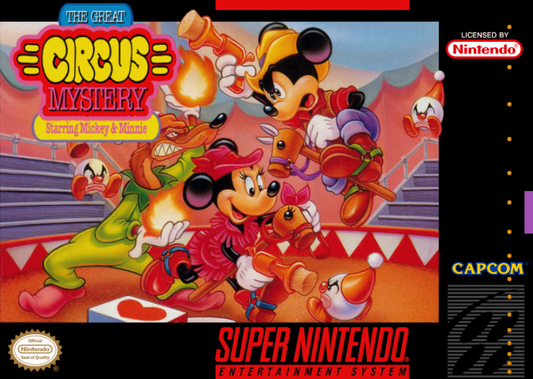 The Great Circus Mystery: Starring Mickey and Minnie cover art for Super Nintendo Entertainment System (SNES) video game
