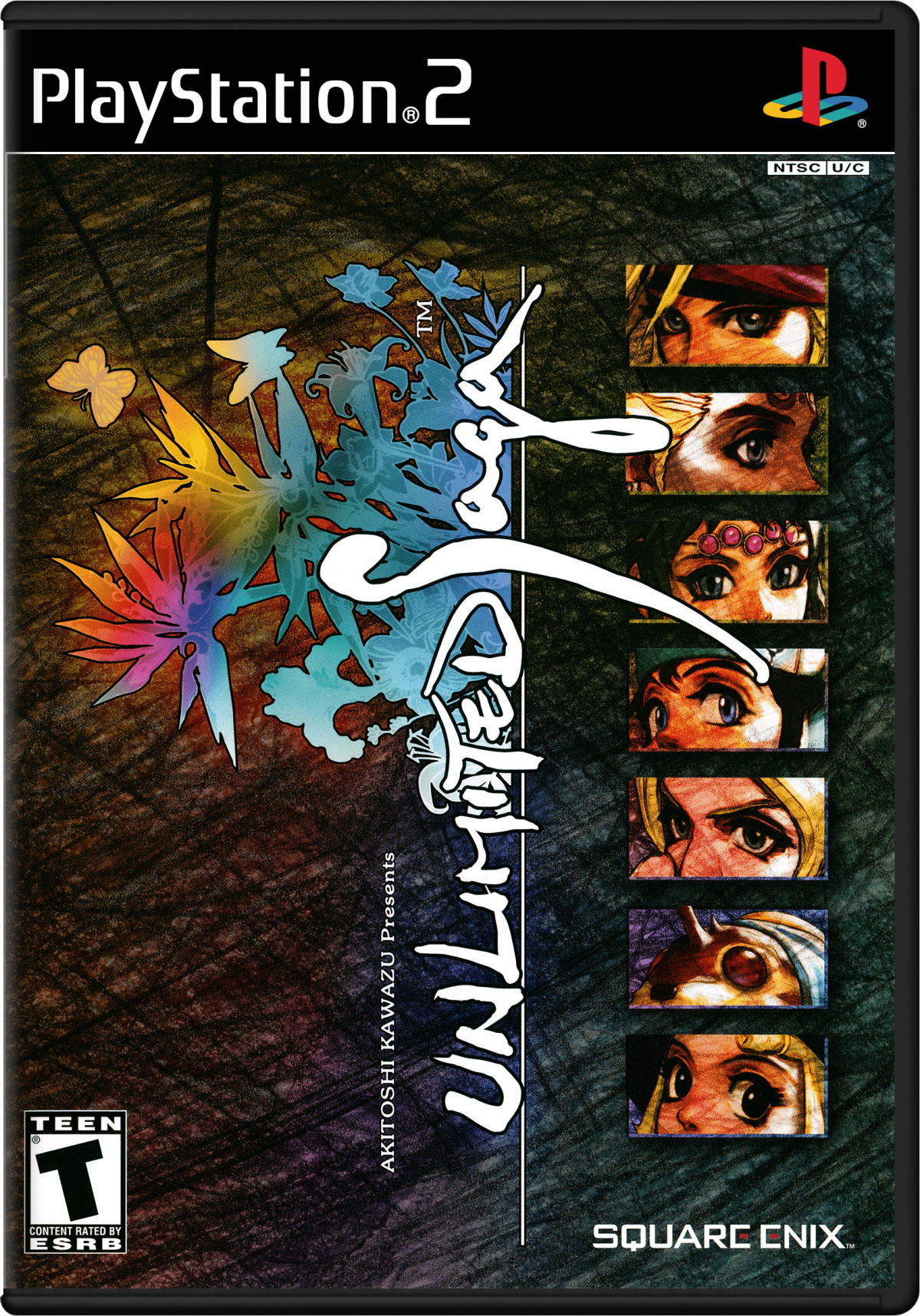 Unlimited Saga PS2 Sony PlayStation 2 JRPG role playing game nonlinear progression SaGa series Square Enix exploration dice based mechanics turn based combat story driven fantasy adventure experimental gameplay PlayStation 2 software video game title cover art