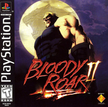 Bloody Roar 2 Sony PlayStation PS1 video game featuring 3D fighting gameplay beast transformation combat animal characters special attacks combo battles arcade action competitive matches and classic 32 bit PlayStation gameplay retro video game collection collectible gaming appeal cover art