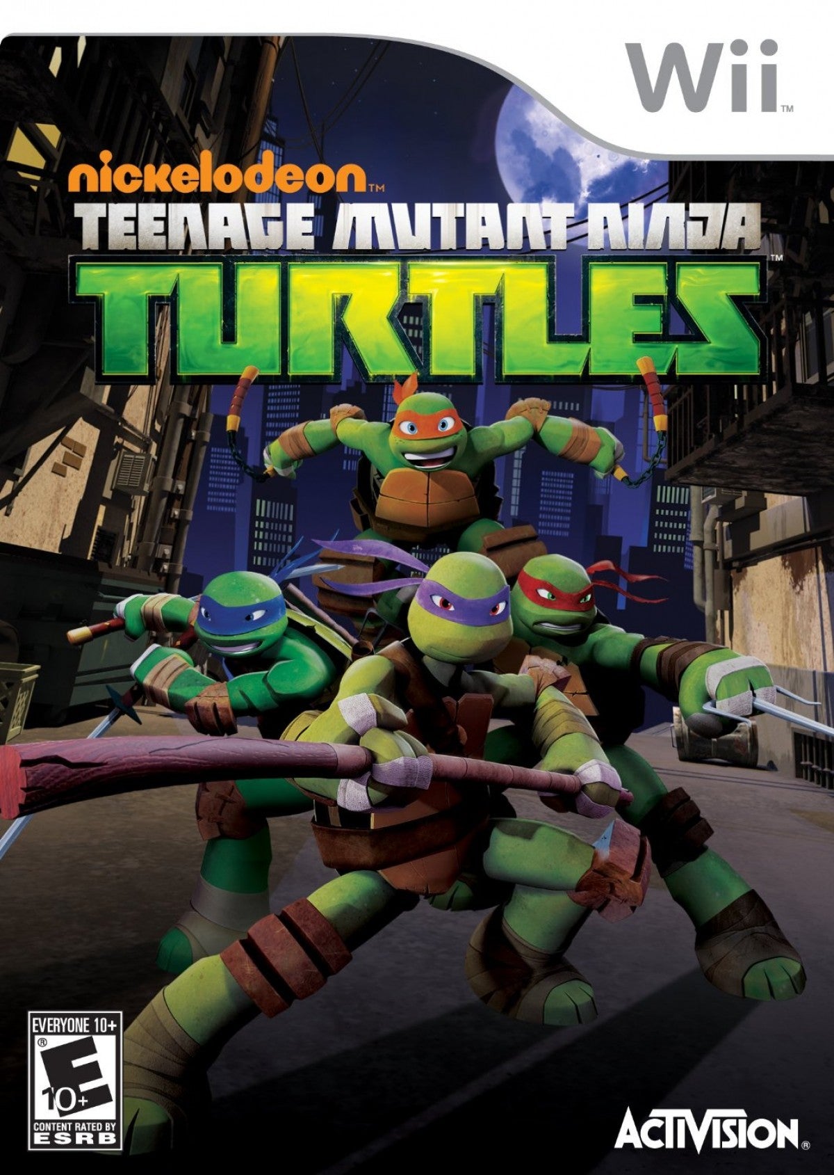 Teenage Mutant Ninja Turtles Nintendo Wii for action adventure video game fans featuring Leonardo Michelangelo Donatello and Raphael fast paced combat ninja moves enemy battles platforming challenges cooperative gameplay motion controls and classic TMNT entertainment collectible gaming appeal cover art