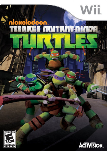 Teenage Mutant Ninja Turtles Nintendo Wii for action adventure video game fans featuring Leonardo Michelangelo Donatello and Raphael fast paced combat ninja moves enemy battles platforming challenges cooperative gameplay motion controls and classic TMNT entertainment collectible gaming appeal cover art