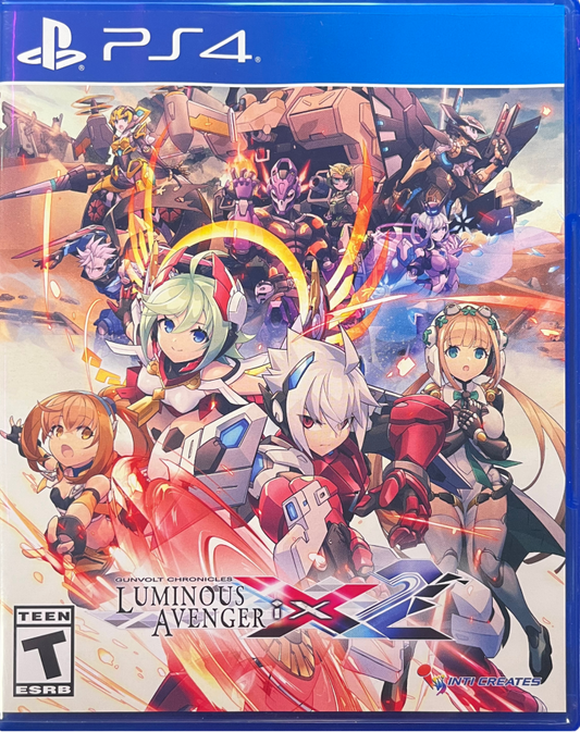 Gunvolt Chronicles: Luminous Avenger iX 2 retro PS4 video game Gunvolt Chronicles Luminous Avenger iX 2 anime action platformer side scrolling combat fast paced futuristic gameplay retro inspired console release cover art