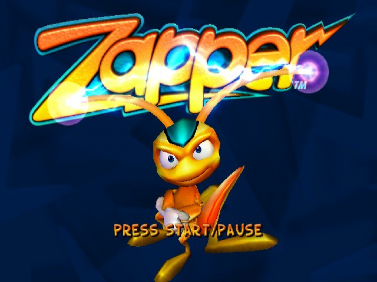 Zapper One Wicked Cricket GameCube game featuring action platformer gameplay and colorful insect-themed adventure main menu