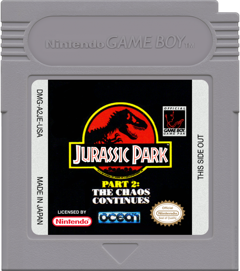 Jurassic Park 2: The Chaos Continues cartridge art for Game Boy (GB) video game