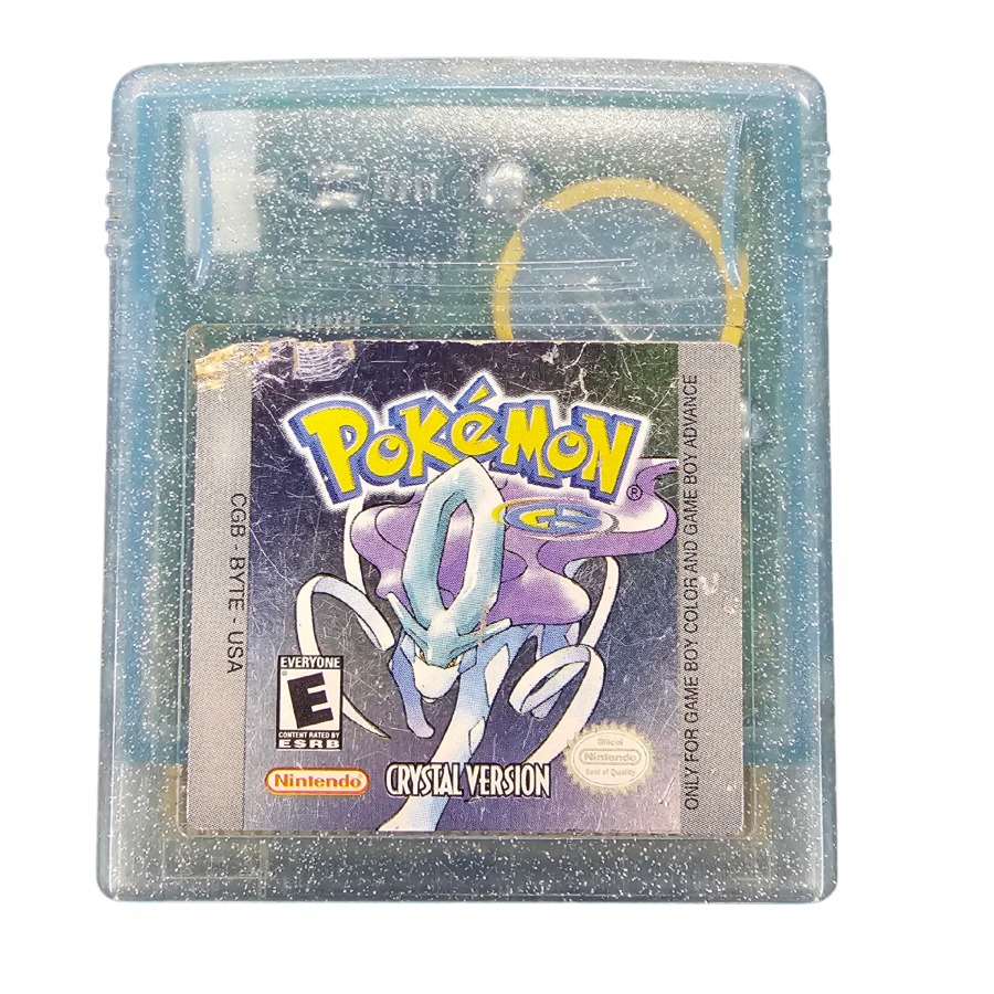 Pokémon Crystal CIB Game Boy Color GBC for role playing video game fans featuring Pokémon catching and training Johto region exploration turn based battles Gym Leaders Elite Four animated Pokémon battles Suicune encounters Battle Tower trading and classic Game Boy Color gameplay collectible retro gaming appeal front game cartridge