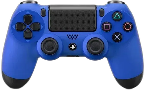 DualShock 4 wireless controller in blue featuring classic PlayStation button layout and responsive analog controls