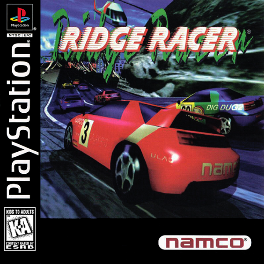 Ridge Racer PlayStation 1 PS1 for retro video game enthusiasts featuring arcade racing gameplay high speed driving responsive drifting mechanics multiple race courses classic sports cars fast paced competition and collectible gaming appeal front cover