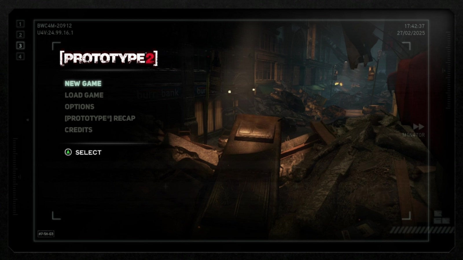 Prototype 2 start screen for Xbox 360 (X360) open-world action-adventure video game