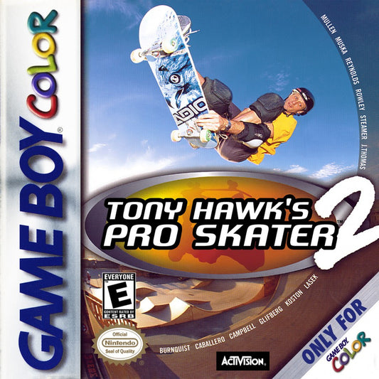 Tony Hawk's Pro Skater 2 Nintendo Game Boy Color GBC for skateboarding sports retro video game fans featuring extreme skate tricks professional skaters challenging levels combo scoring arcade style gameplay classic handheld gaming collectible gaming appeal front cover art