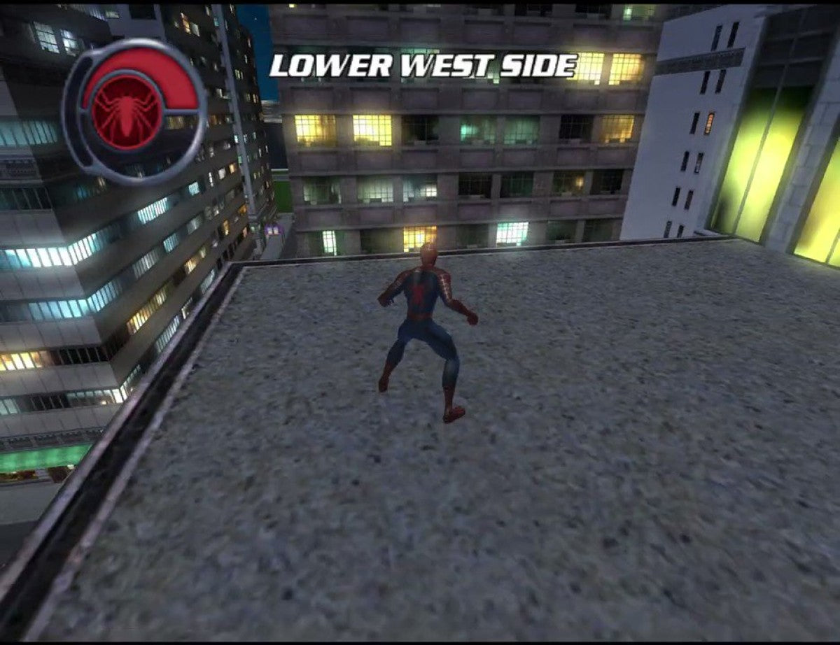 Spider-Man 2 Greatest Hits PlayStation 2 PS2 video game, open-world action adventure, superhero web-slinging gameplay, Marvel console title gameplay screenshot