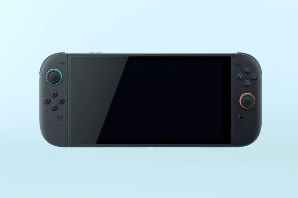 Front view of Nintendo Switch 2 console with Joy-Con controllers attached