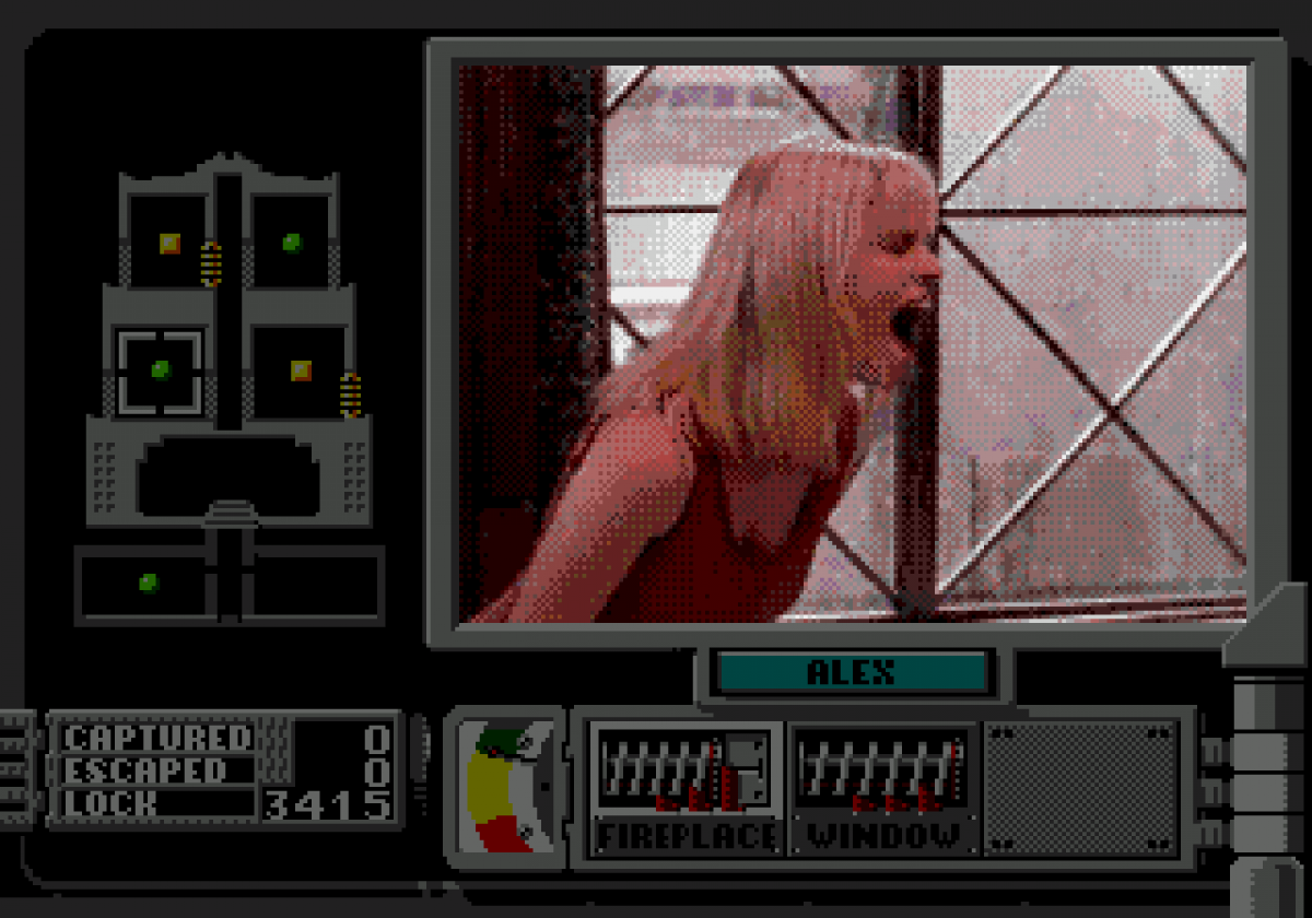 Double Switch Sega CD full motion video FMV interactive movie puzzle game surveillance camera switching traps gameplay starring Corey Haim suspense thriller mansion setting live action footage branching story retro gaming Sega CD software video game title gameplay