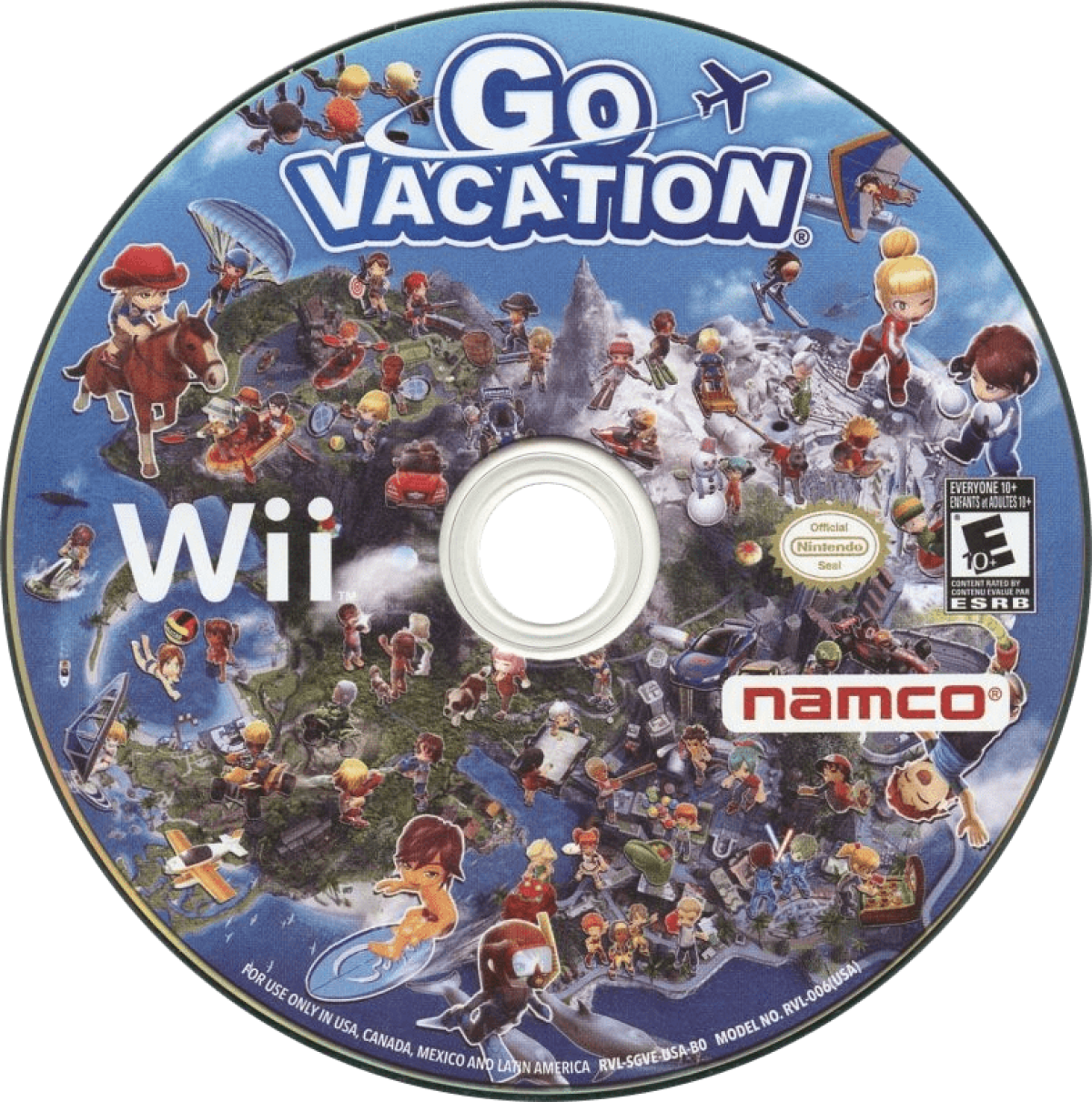 Go Vacation Nintendo Wii for family adventure sports video game fans featuring open world island exploration beach activities skiing snowboarding tennis horseback riding water sports mini games motion controls multiplayer gameplay and fun vacation themed entertainment collectible gaming appeal disc