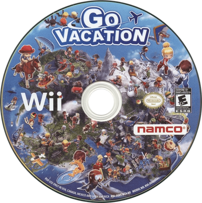 Go Vacation Nintendo Wii for family adventure sports video game fans featuring open world island exploration beach activities skiing snowboarding tennis horseback riding water sports mini games motion controls multiplayer gameplay and fun vacation themed entertainment collectible gaming appeal disc