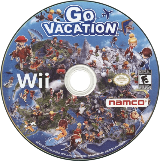 Go Vacation Nintendo Wii for family adventure sports video game fans featuring open world island exploration beach activities skiing snowboarding tennis horseback riding water sports mini games motion controls multiplayer gameplay and fun vacation themed entertainment collectible gaming appeal disc