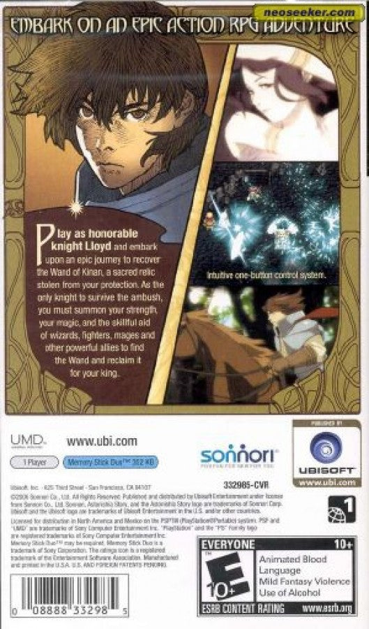 Astonishia Story – PlayStation Portable (PSP) back of case for fantasy role-playing video game