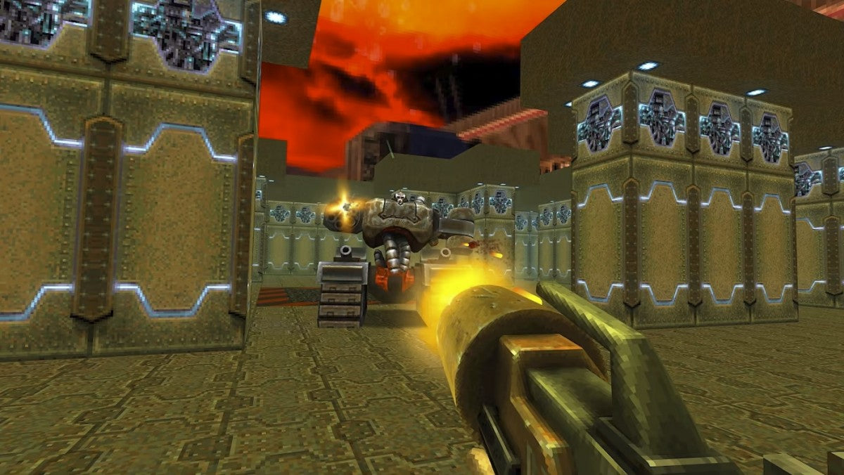 Quake Nintendo Switch inspired design featuring classic first person shooter action aesthetic fast paced combat dark sci fi environments intense multiplayer battles legendary arena gameplay enhanced modern features retro gaming presentation gameplay 