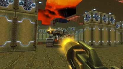 Quake Nintendo Switch inspired design featuring classic first person shooter action aesthetic fast paced combat dark sci fi environments intense multiplayer battles legendary arena gameplay enhanced modern features retro gaming presentation gameplay 
