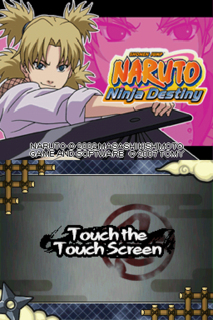 Naruto: Ninja Destiny start screen for Nintendo DS (DS) anime fighting video game