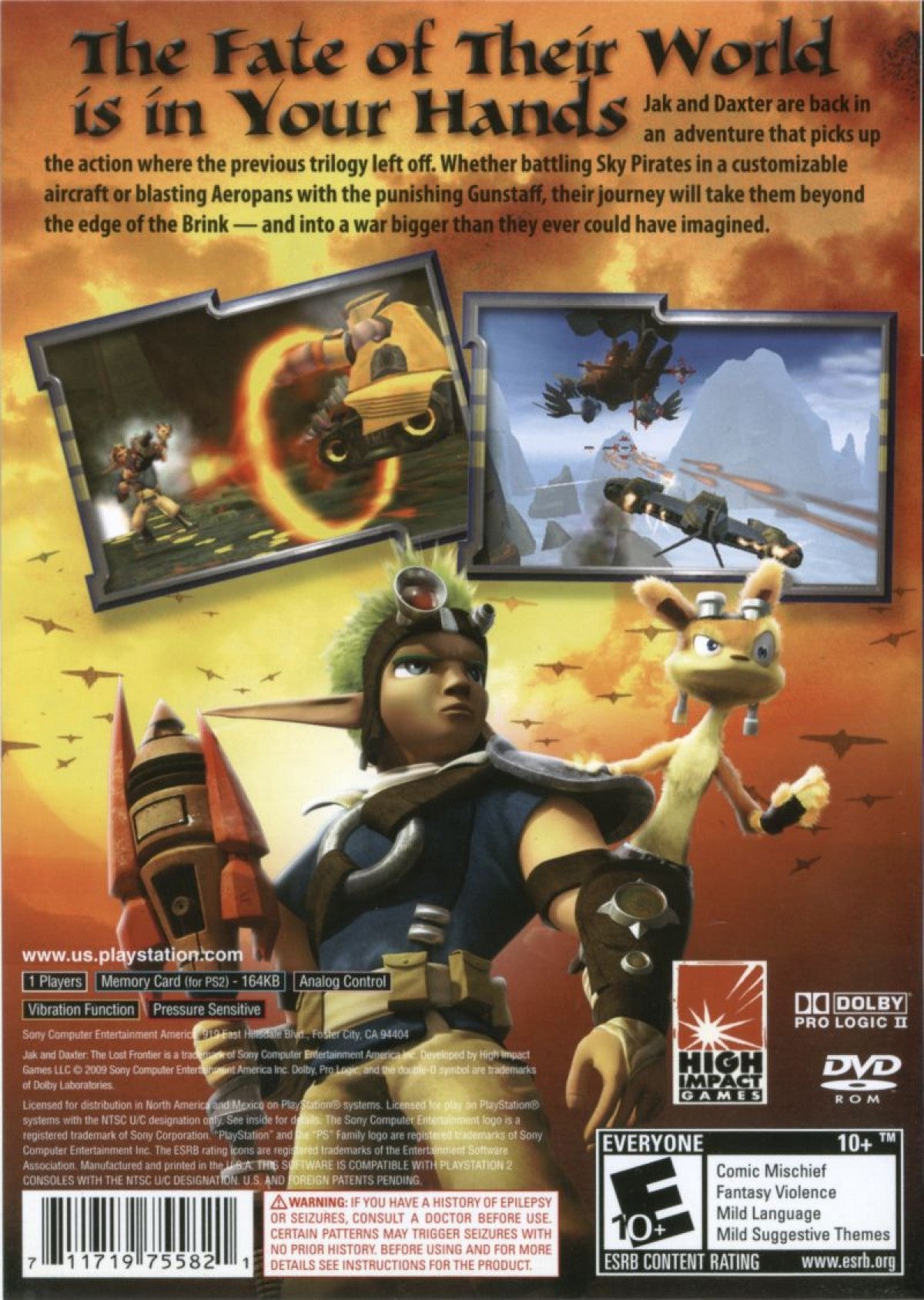 Jak and Daxter The Lost Frontier PlayStation 2 PS2 video game, action platformer, adventure gameplay, story-driven platforming, classic console title back cover