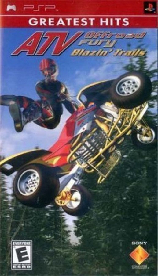 ATV Offroad Fury: Blazin' Trails for PlayStation Portable off road racing game featuring ATV vehicles dirt tracks freestyle tricks career mode multiplayer racing gameplay front cover