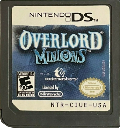 Overlord Minions Nintendo DS action adventure game featuring real time minion squad control touchscreen commands fantasy battles humorous storyline and strategic combat set in the Overlord universe cartridge