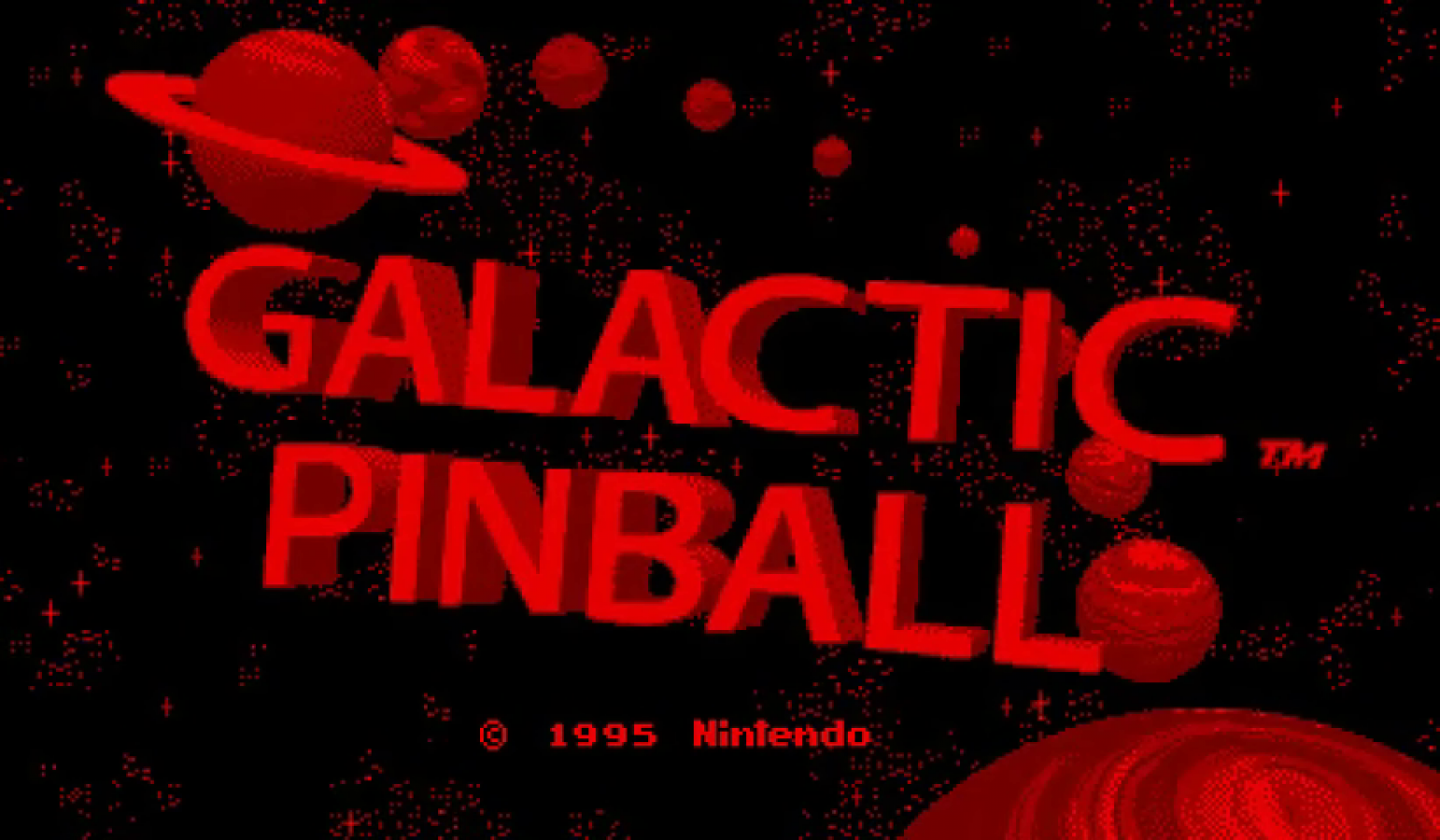 Galactic Pinball Virtual Boy video game, sci-fi themed pinball gameplay, classic Nintendo Virtual Boy title main menu title screen