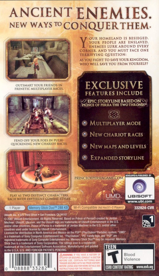 Prince of Persia: Rival Swords back of case for PlayStation Portable (PSP) action-adventure game