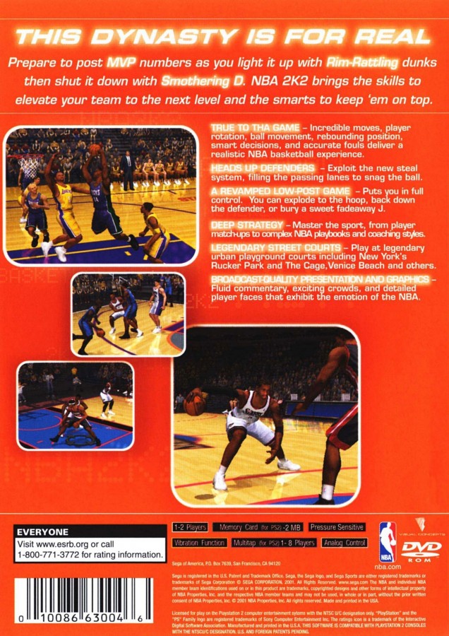 NBA 2K2 [Greatest Hits] – PlayStation 2 (PS2) basketball sports video game back of case
