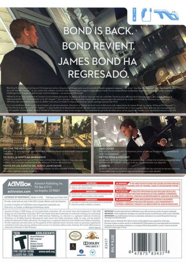 007 Quantum of Solace back cover art for Nintendo Wii (Wii) video game