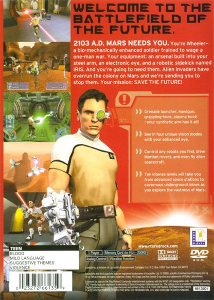 RTX Red Rock – PlayStation 2 (PS2) video game back of case, sci-fi action-adventure game.