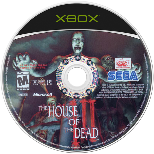 The House of the Dead 3 for Xbox arcade style rail shooter video game featuring fast paced zombie action cooperative gameplay light gun inspired mechanics and classic Sega horror shooter experience disc