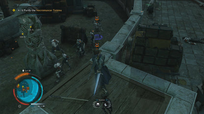 Middle Earth: Shadow of War [Definitive Edition] for PlayStation 4 (PS4) featuring the complete epic open-world saga where you go behind enemy lines to forge an army and conquer Mordor from within; this edition includes all DLC, expanding the revolutionary Nemesis System with new Orc tribes, story campaigns, and regions for the ultimate Middle-earth experience gameplay screenshot