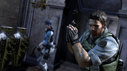 Resident Evil 5 PlayStation 4 game featuring third person action horror gameplay cooperative multiplayer campaign Chris Redfield and Sheva Alomar story intense combat upgraded HD graphics and survival horror experience by Capcom gameplay