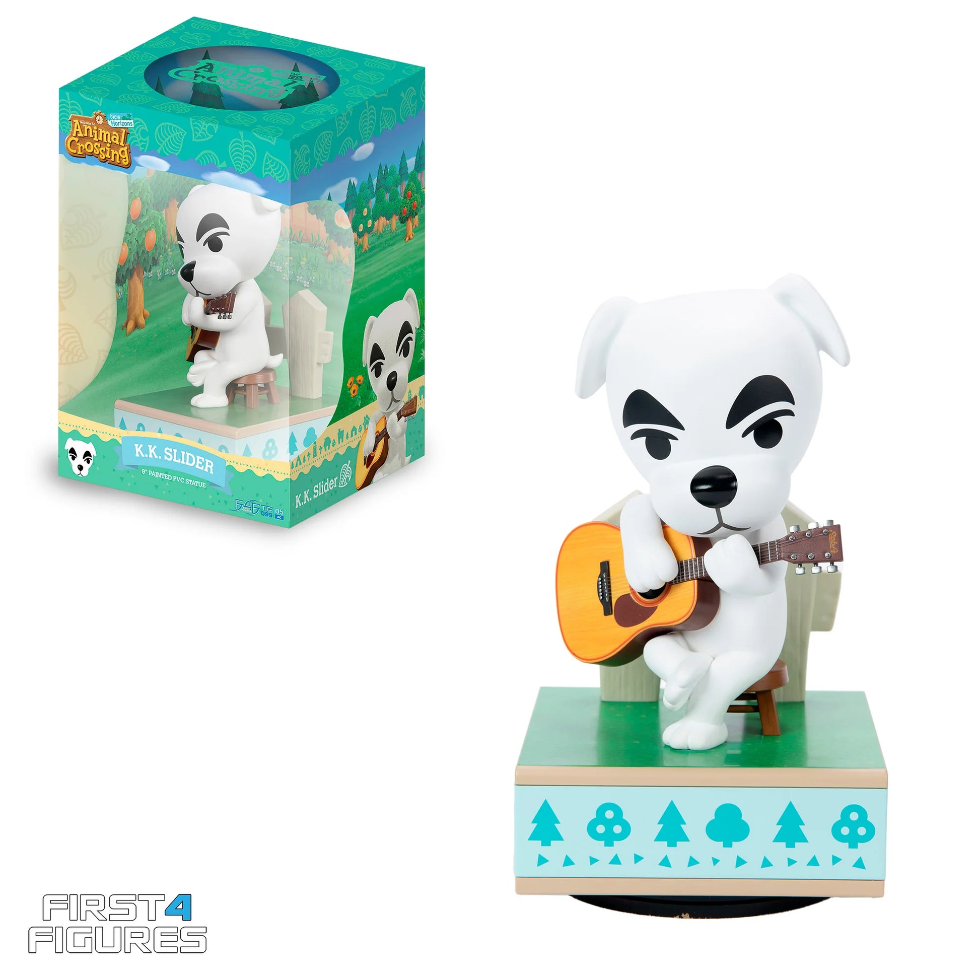 K K Slider 9 inch statue by First 4 Figures detailed Animal Crossing collectible featuring iconic guitar playing pose stylized design and premium display quality celebrating the Nintendo life simulation franchise front view