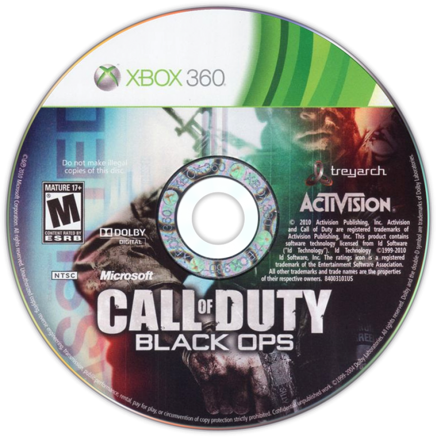 Call of Duty Black Ops Xbox 360 game featuring intense first person shooter action, cinematic Cold War storyline, and competitive multiplayer modes disc 