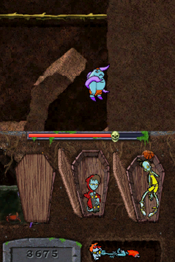 Teenage Zombies Nintendo DS side scrolling action platformer featuring undead teen heroes puzzle solving levels stylus based controls comic book art style quirky humor and sci fi storyline adventure gameplay