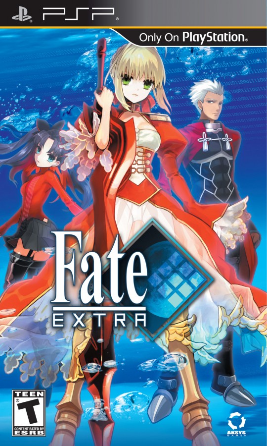 Fate/Extra PlayStation Portable PSP video game, turn-based RPG, strategy and dungeon exploration, handheld console title cover