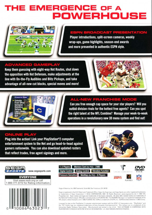 NFL 2K3 retro PlayStation 2 video game NFL 2K3 football sports simulation realistic gameplay NFL teams multiplayer franchise mode console title PlayStation 2 release back of case