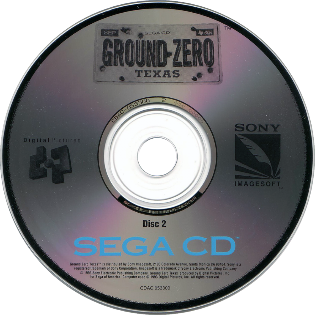 Ground Zero Texas Sega CD FMV light gun action video game featuring live-action Western-themed shootouts fast-paced gunfights enemy outlaws first-person shooting gameplay branching action scenes challenging missions and classic Sega CD gameplay collectible retro gaming appeal disc 2