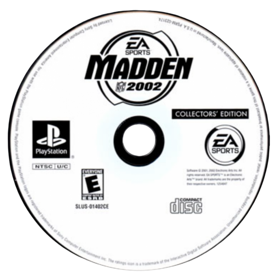 Madden NFL 2002 Collector’s Edition PlayStation 1 PS1 video game, American football sports simulation, classic Madden gameplay, franchise and multiplayer modes disc