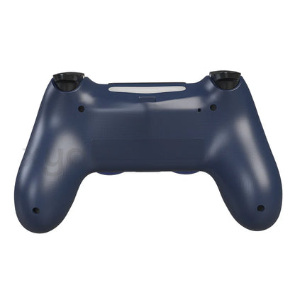 XYAB brand 1-to-1 third-party wireless controller for PlayStation 4 in blue featuring analog sticks, action buttons, shoulder buttons, and ergonomic design