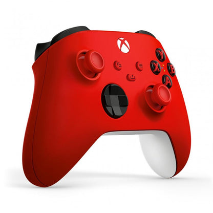 Xbox Series official wireless controller Pulse Red color OEM accessory textured grip hybrid D-pad dedicated share button for Xbox Series X and S 3.5mm audio jack AA batteries Bluetooth pairing Windows compatible Microsoft authentic gamepad 