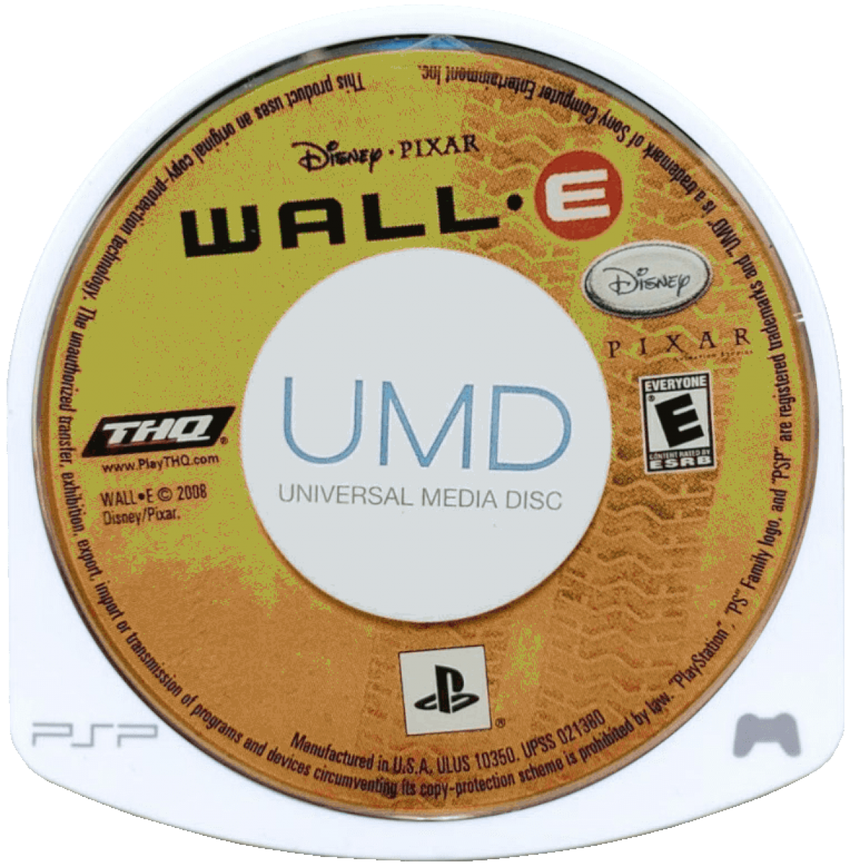 Disney Pixar WALL-E UMD disc for the PlayStation Portable featuring action platformer gameplay with puzzle solving elements as players control WALL-E and EVE across levels inspired by the film with exploration missions and family friendly mechanics UMD 